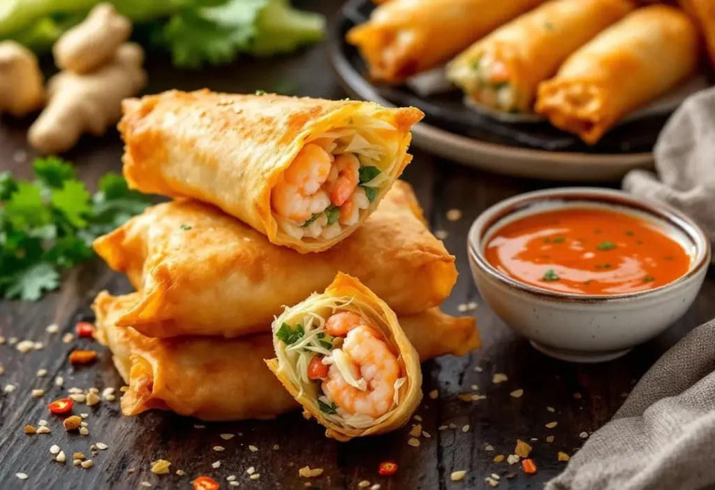 Pâtés impériaux (egg rolls) croustillants aux crevettes et au chou nappa